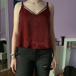 Maroon tank top v-neck and back with straps